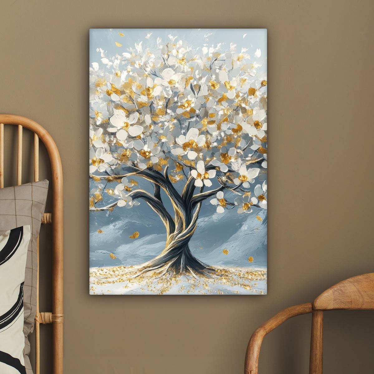 LEINWANDBILD Baum - Winter - Baum des Lebens - Modern - Gold 40x60 cm - Goldfarben, Textil (40/60cm) - MuchoWow