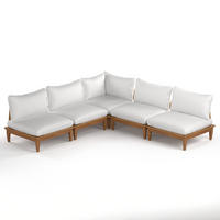 LOUNGEGRUPPE - 5-teilig - Akazie massiv / Webstoff - Akazie Braun / Creme - Creme/Akaziefarben, Holz/Textil - home24