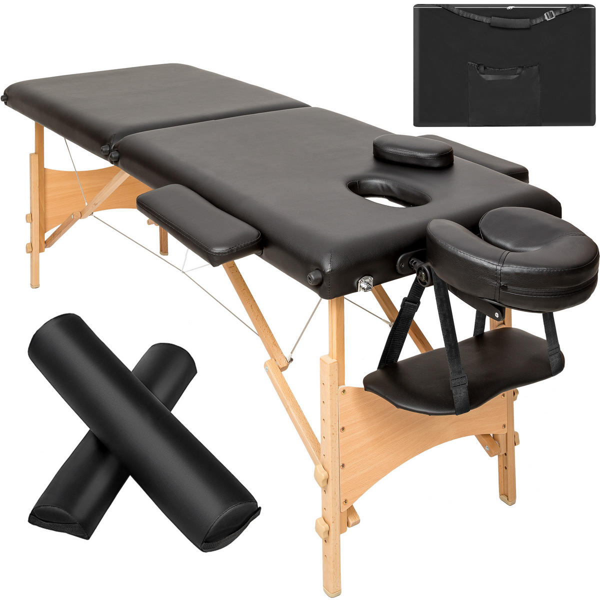 MASSAGELIEGE 2 Zonen Freddi,210 x 95 x 84 cm,schwarz - Schwarz, Holz (95/84/210cm) - tectake