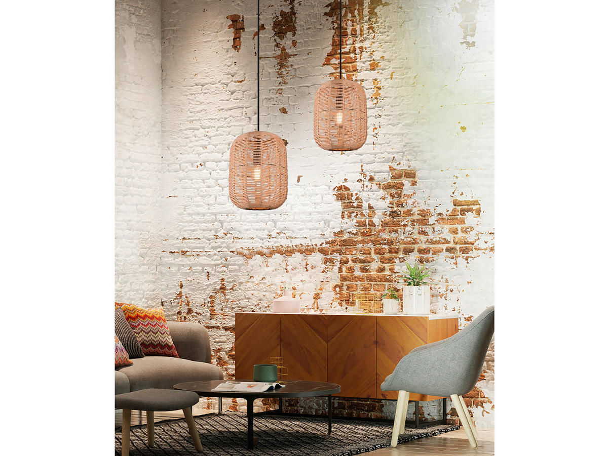 LED-HÄNGELEUCHTE mit Lampenschirm aus Sisal Ø35cm - Naturfarben, Naturmaterialien/Metall (35/35/150cm) - meineWunschleuchte
