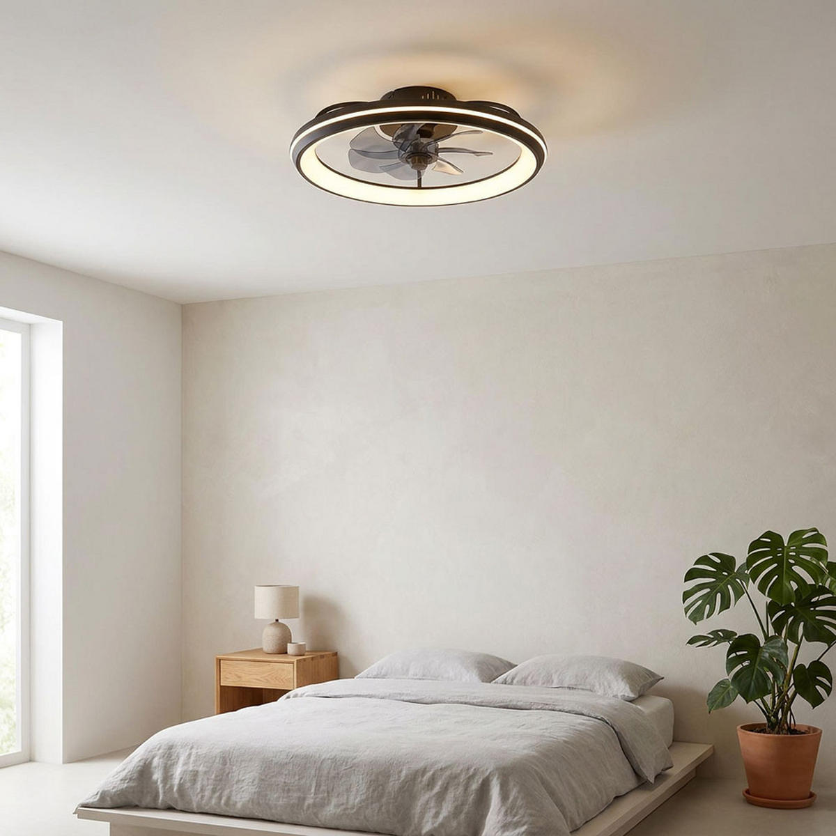 LED DECKENLEUCHTE Deckenventilator Schwarz Kunststoff - Schwarz, Metall (50/50/14cm) - Globo Lighting