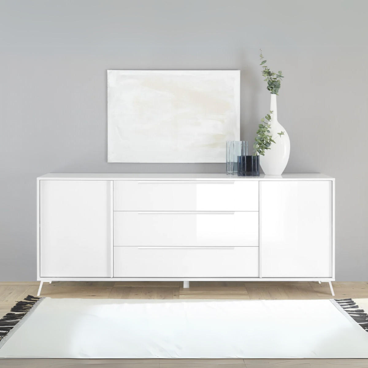 SIDEBOARD mit 2 Türen und 3 Schubladen L205 cm - City - Weiß, Holzwerkstoff (40/84/205cm) - Calicosy