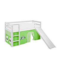 SPIELBETT JELLE Trecker Grün Beige - Hochbett - mit Rutsche und Vorhang - Weiß, Holz - Lilokids