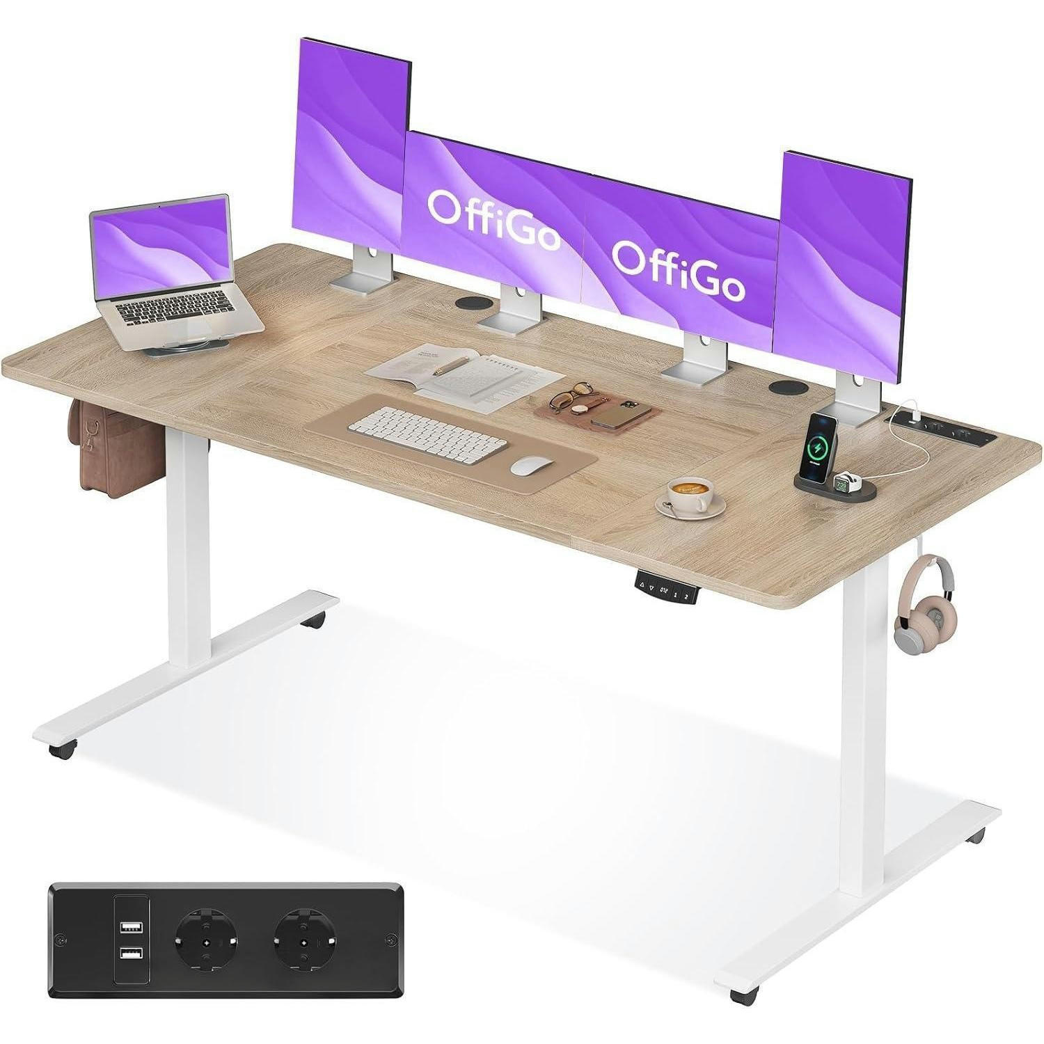 SCHREIBTISCH Höhenverstellbar Elektrisch 180 cm Beige mit USB und Memory Funktion - Beige, Holzwerkstoff (70/180/72cm)