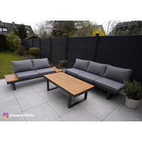LOUNGESET - Webstoff / Akazie / Aluminium - 3-teilig - Höhenverstellbar - Braun/Grau, Holz/Textil - home24