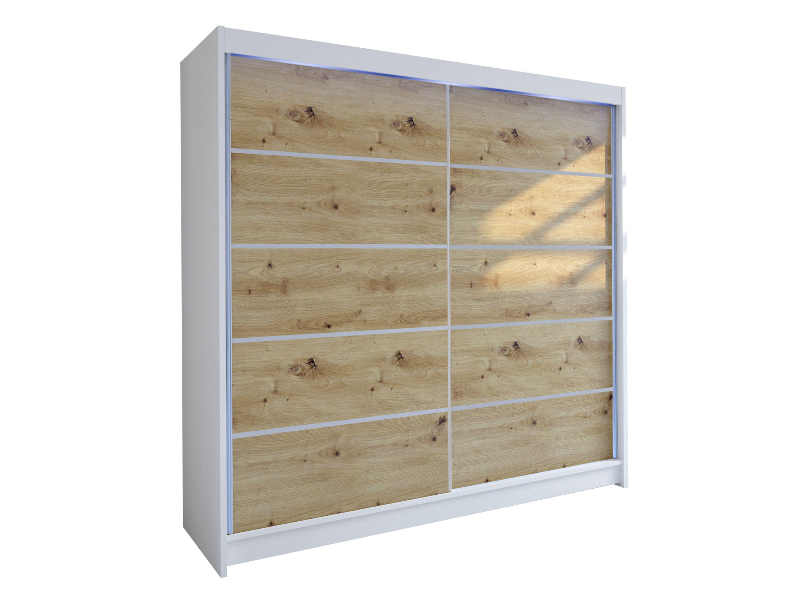 SCHWEBETÜRENSCHRANK Talin IV, mit RGB LED Beleuchtung - Silberfarben/Eiche Artisan, Holzwerkstoff/Metall (180/215/58cm) - MIRJAN24