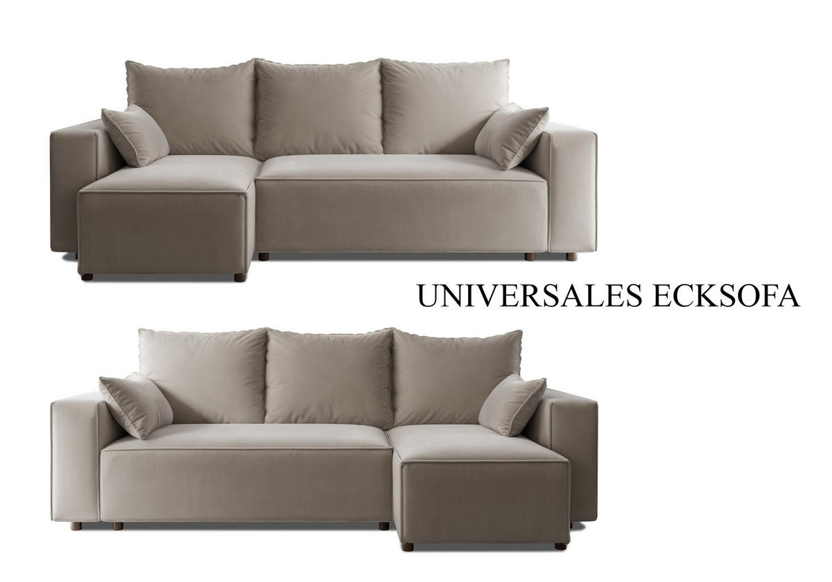 ECKSOFA Tobi mit Bettkasten und Schlaffunktion, L-Form, Velourstoff, Universal - Cappuccino, Holzwerkstoff (246/145cm) - 4ALL HOME