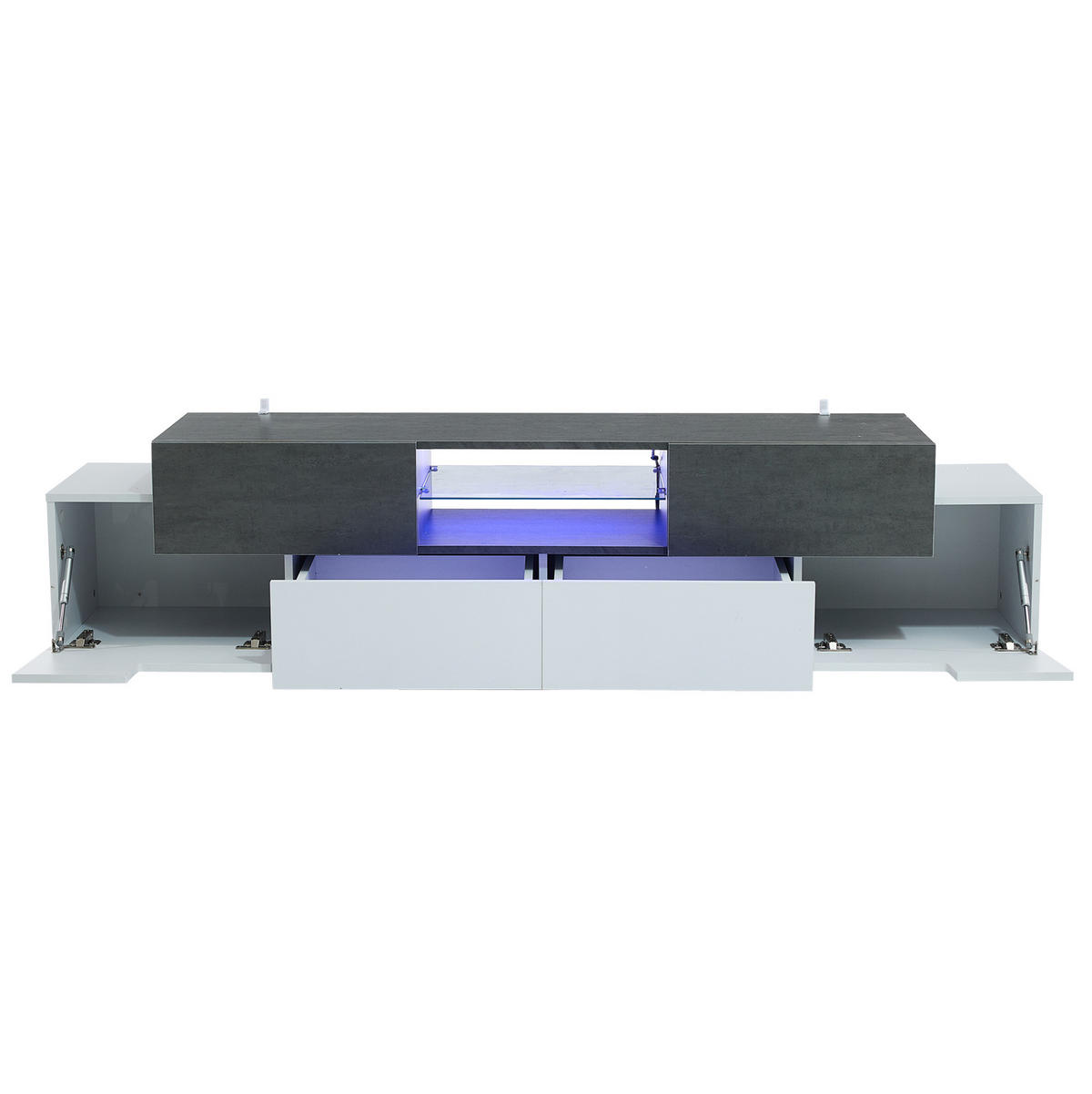 LOWBOARD 180/40/45 cm mit 2 Schubladen, LED-Beleuchtung und Glasablagen - Weiß, Holzwerkstoff (180/45/40cm) - BEAOK