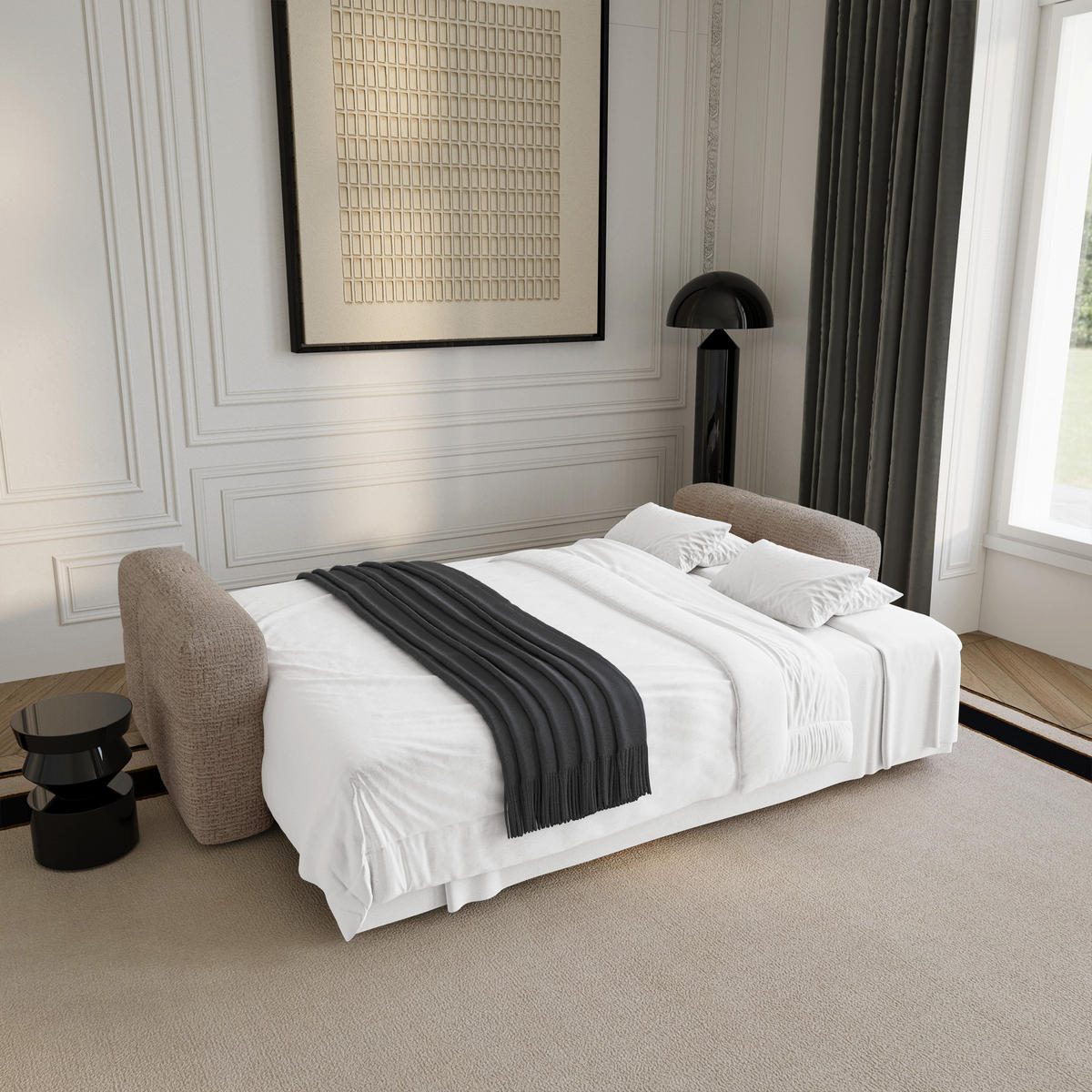 SCHLAFSOFA mit Stauraum VIBE Kettgewebe mit weichem Griff Beige 247cm - Beige, Textil (247/90/102cm) - Premium Interiors