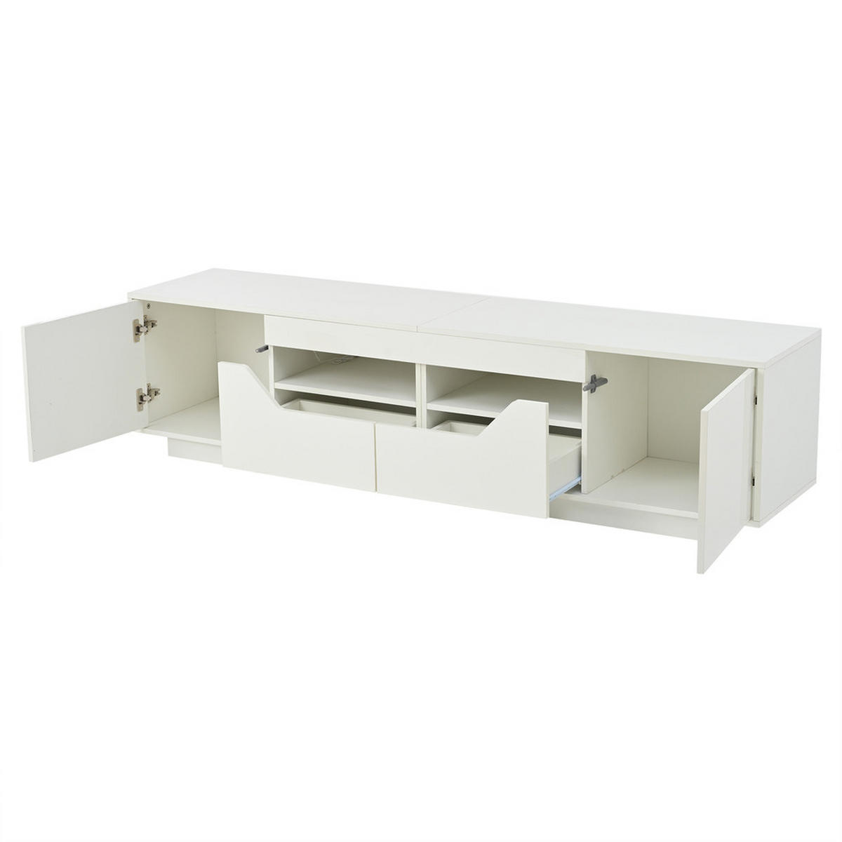 TV-SCHRANK 180x40cm Lowboard Hochglanz 2 Schubladen 2 Schränke LED Weiß - Weiß, Holz (48.79/26.19/65cm) - FLIEKS