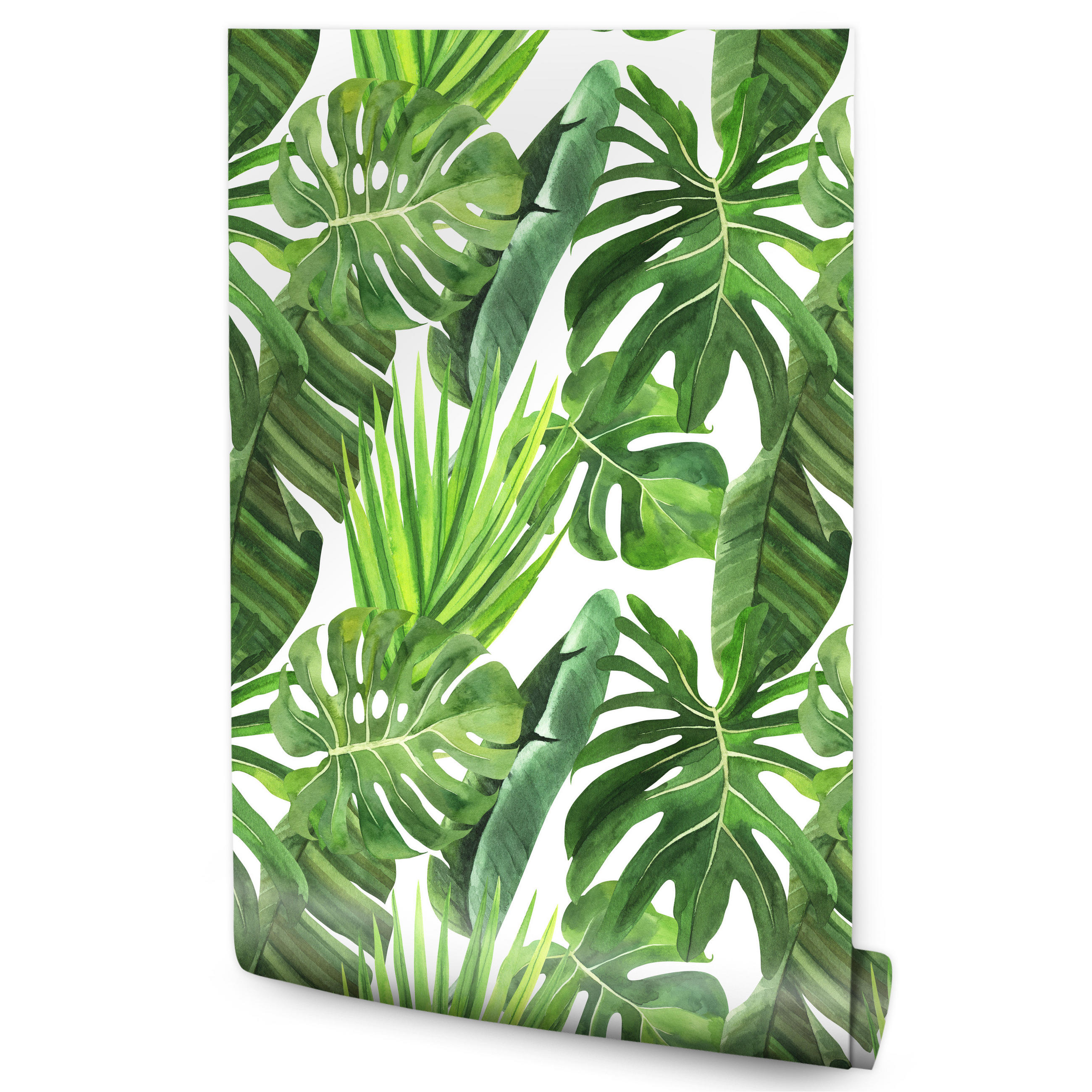 VLIESTAPETE Monstera und Bananenblätter – Grün, Weiß – 50x1000 cm - Weiß/Grün, Papier (50/1000cm) - Muralo