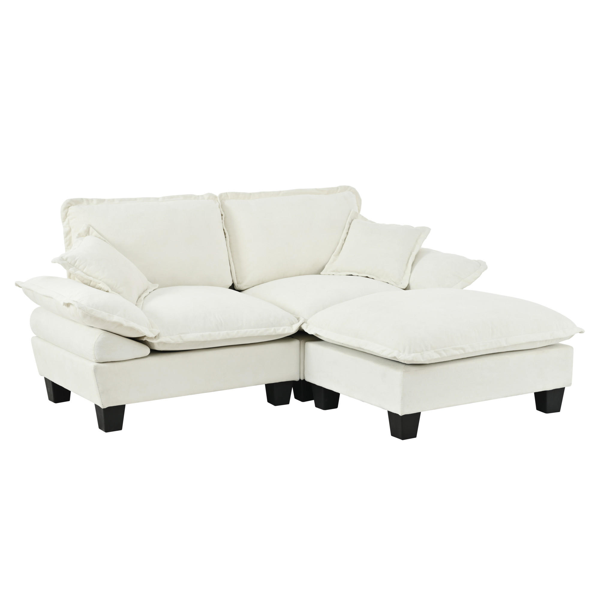 ECKSOFA aus Chenille 194x155x90 cm in Beige mit Ottomanen-Modul - Beige, Textil (155/90/194cm) - Modfu
