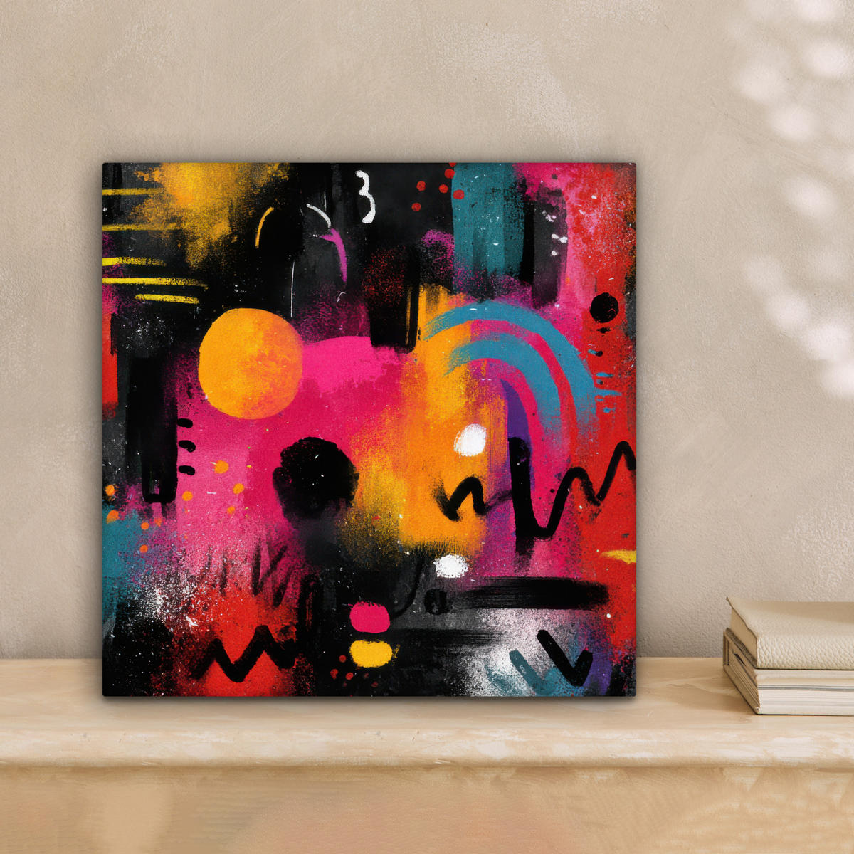 LEINWANDBILD Farbflächen - Formen - Bunt - Abstrakt Deko Wohnzimmer 20x20 cm - Pink, Textil (20/20cm) - MuchoWow