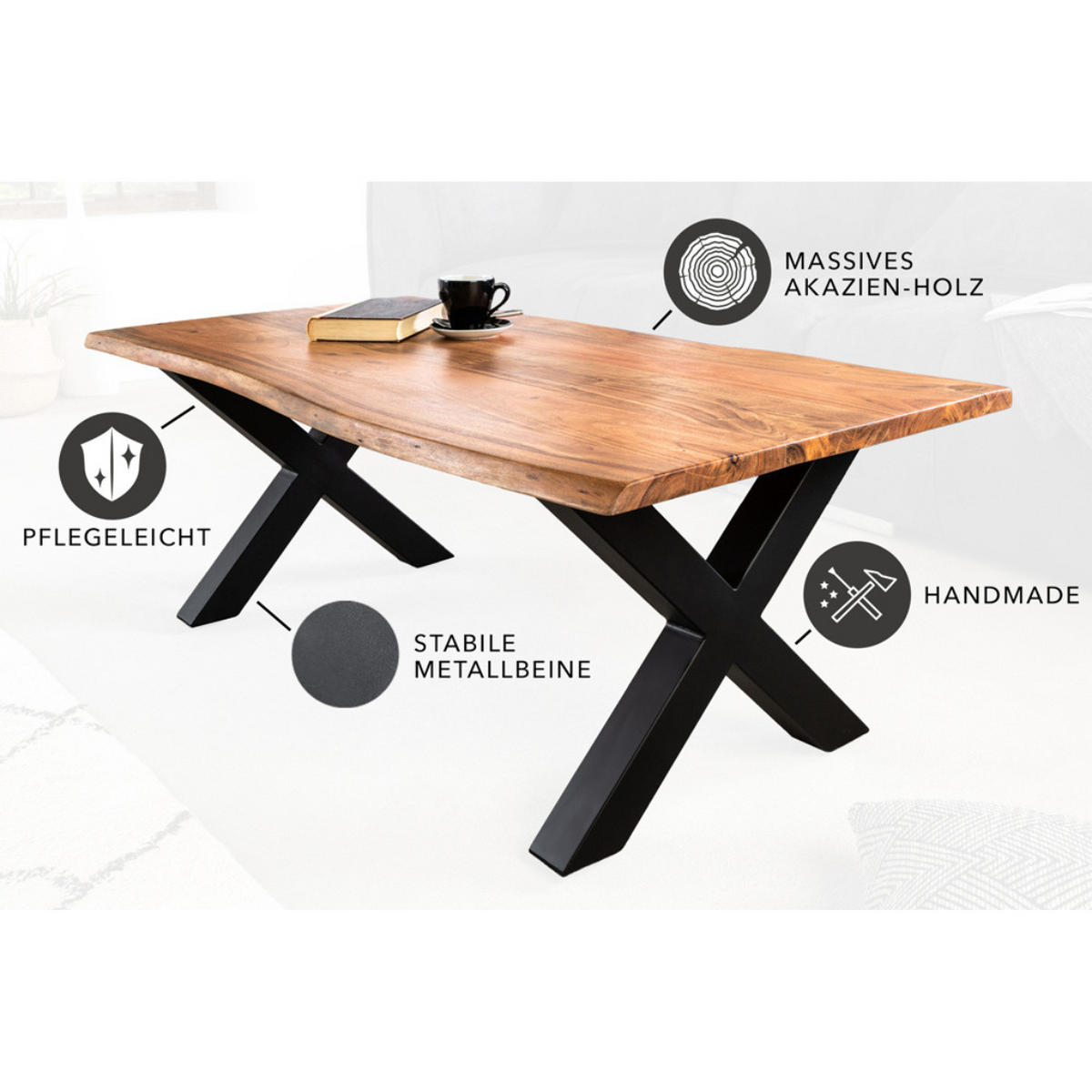 COUCHTISCH MAMMUT Akazie Honey Finish 120 cm - Braun, Holz (60/120/45cm) - riess-ambiente