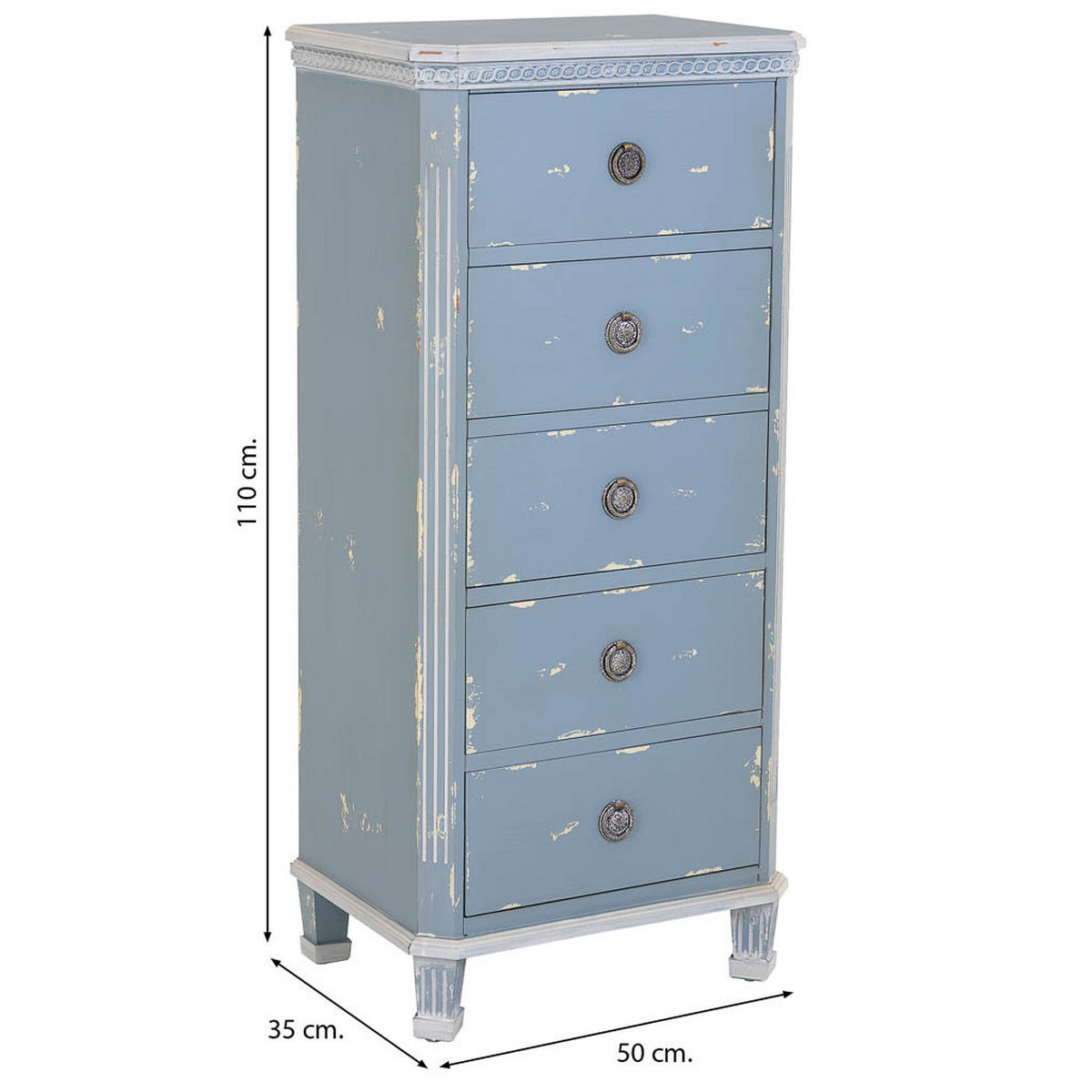 HOLZKOMMODE mit 5 schubladen 50x35x110 cm blau - Blau, Holz (50/110/35cm) - Wanderlust