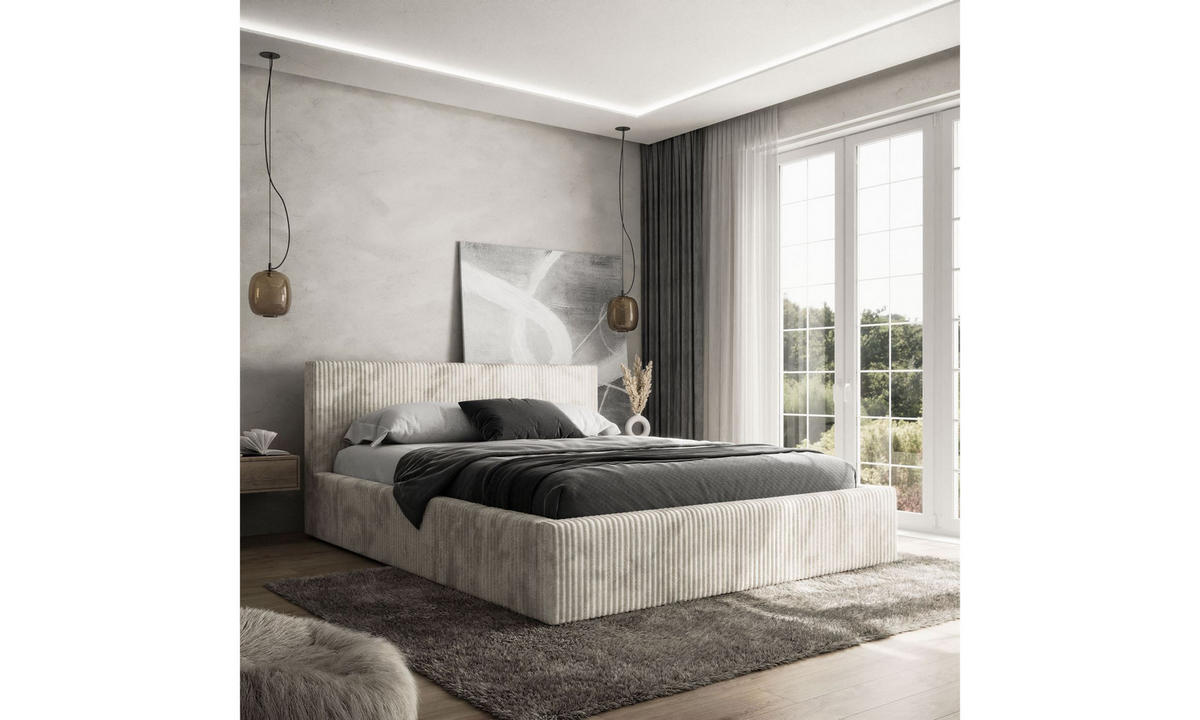 POLSTERBETT TILIA 140x200 cm Tilia 03, 34 Holzlatten, Kopfteil 95 cm - Creme, Textil (140/200cm) - Lookway
