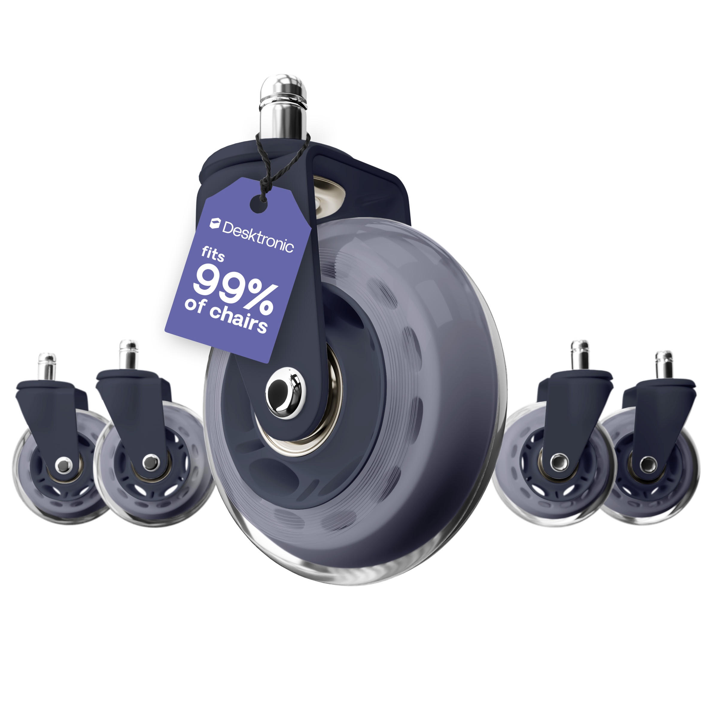 BÜROSTUHLROLLEN Blau, Ersatzrollen 360°, Set 5 Stück - Blau, Kunststoff (3.6/10.7/8.5cm) - Desktronic