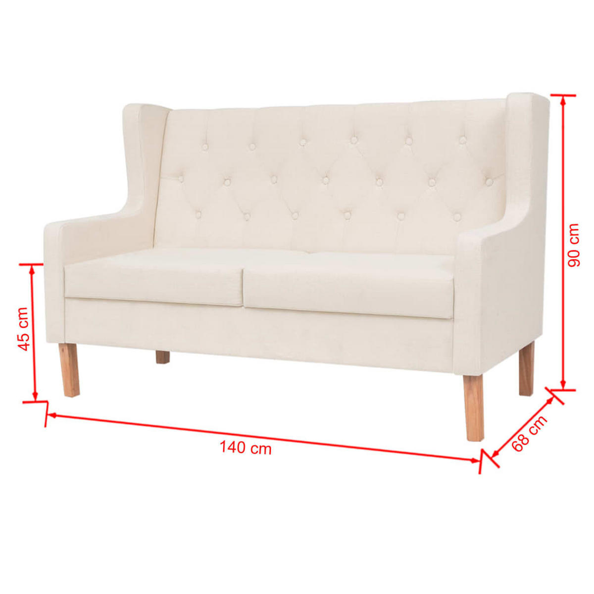 2-SITZER-SOFA mit Holzfüße, 140/68/90 cm, aus Stoff, Cremeweiß - Weiß, Textil (140/90/68cm) - vidaXL