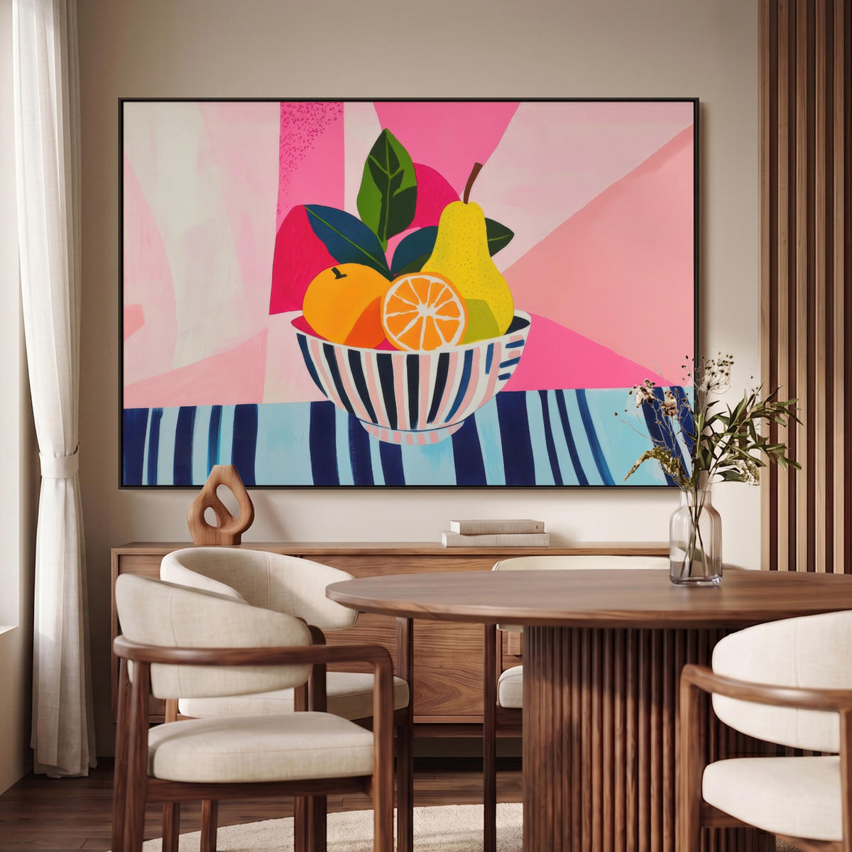 LEINWAND Bilder mit Rahmen - Obst - Abstrakter Hintergrund - Rosa - 140x90 - Pink, Textil (140/90cm) - MuchoWow