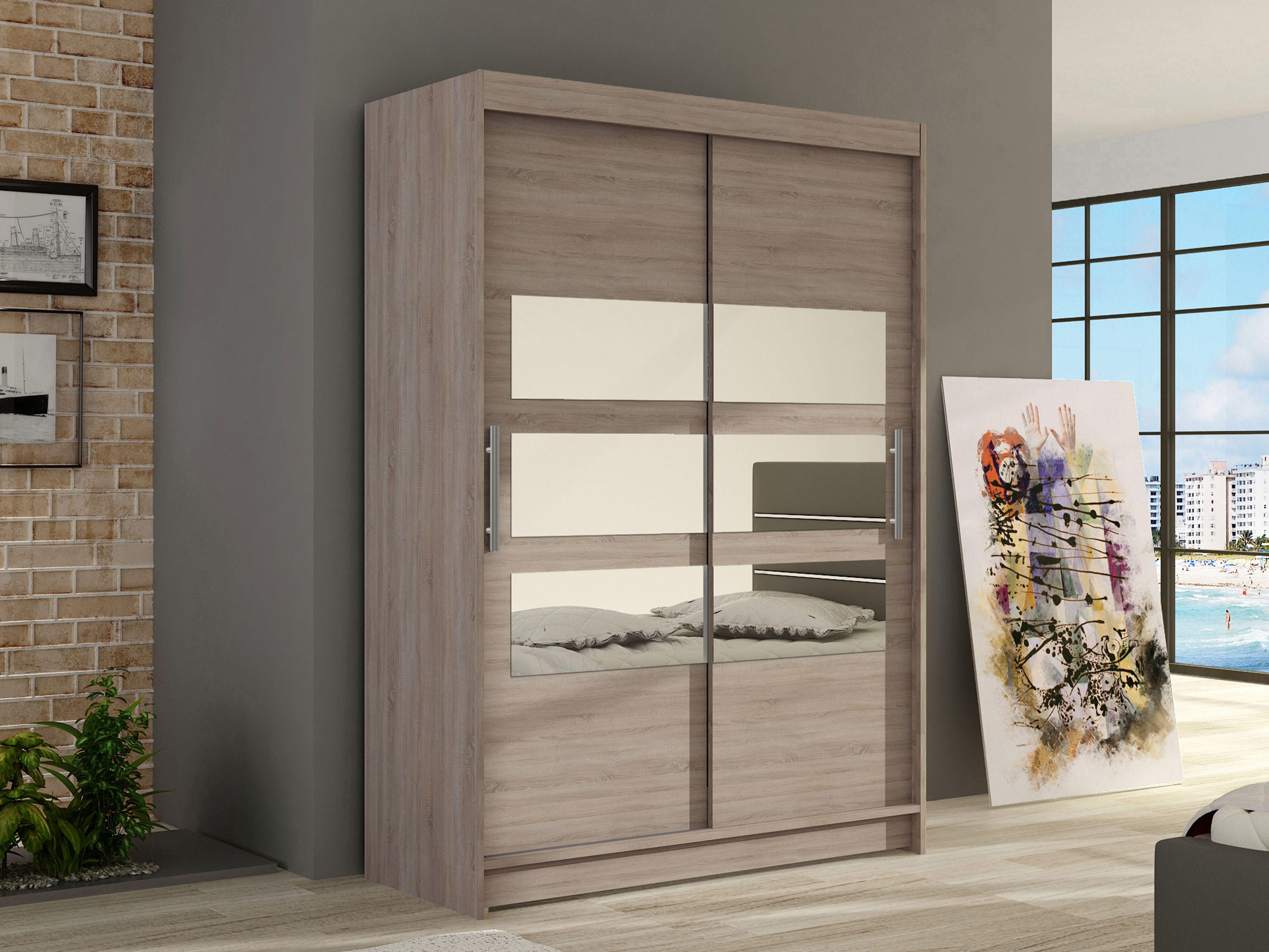 KLEIDERSCHRANK Miami V - Silberfarben/Trüffeleichefarben, Holzwerkstoff/Kunststoff (120/200/58cm) - MIRJAN24
