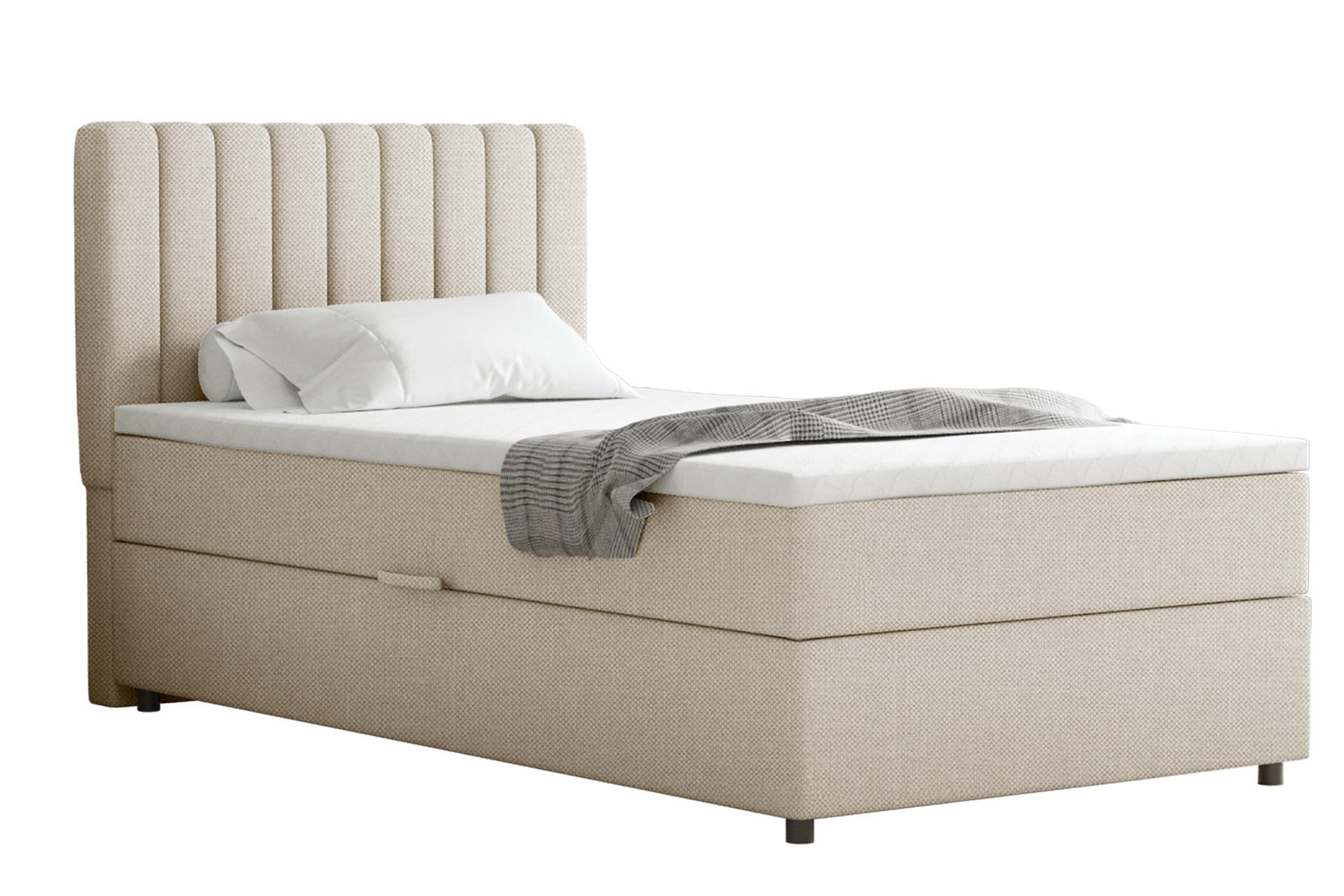 BOXBETT Everest 100 x 200 cm Einzelbett mit hochwertiger Bonell-Matratze und Topper - Beige, Holz (100/200cm) - Panda Möbel