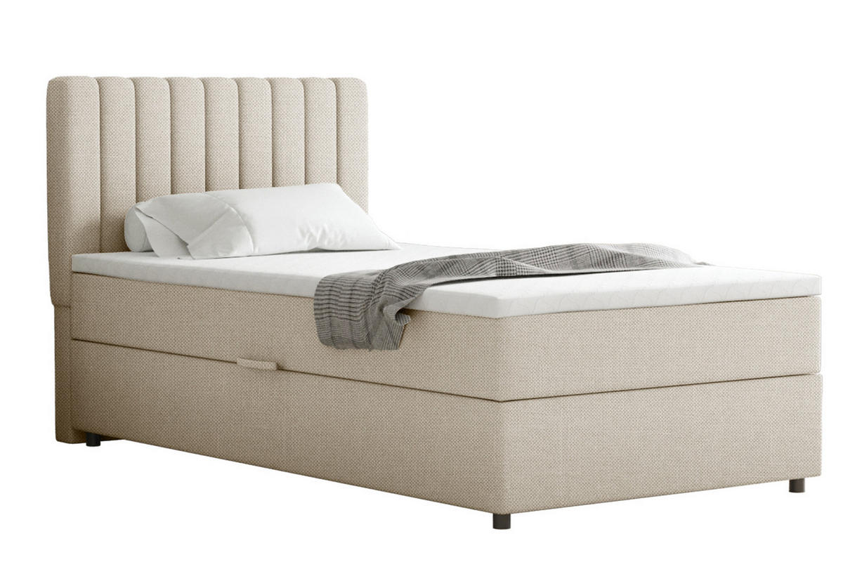 BOXBETT Everest 100 x 200 cm Einzelbett mit hochwertiger Bonell-Matratze und Topper - Beige, Holz (100/200cm) - Panda Möbel