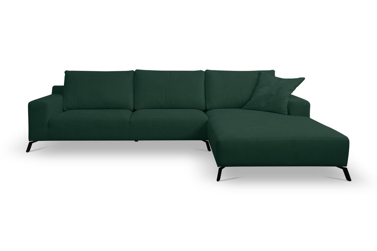 ECKSOFA Aspen in L-Form, Coach Farbe: Grün, Velourstoff, Ottomane Rechts - Grün, Textil (312/187cm) - VENASI MÖBEL