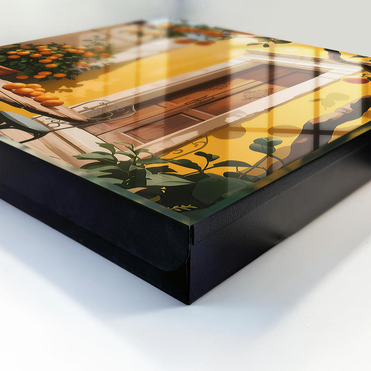 SCHLÜSSELBOX Schwarz 30x30 cm- Türöffnung nach rechts - Orangefarbene Terrasse - Gelb, Metall (30/30/5cm) - TULUP