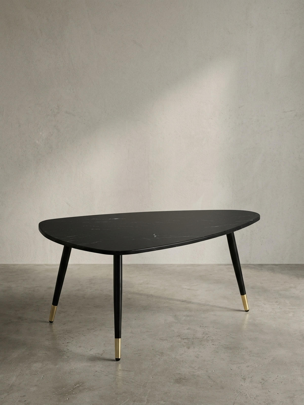 COUCHTISCH mit Marmor Optik, Dreibein, Metall-Gestell, Dreieckig, Schwarz 90x60x41 cm - Schwarz, Holzwerkstoff/Metall (60/90/41cm) - KADIMA DESIGN