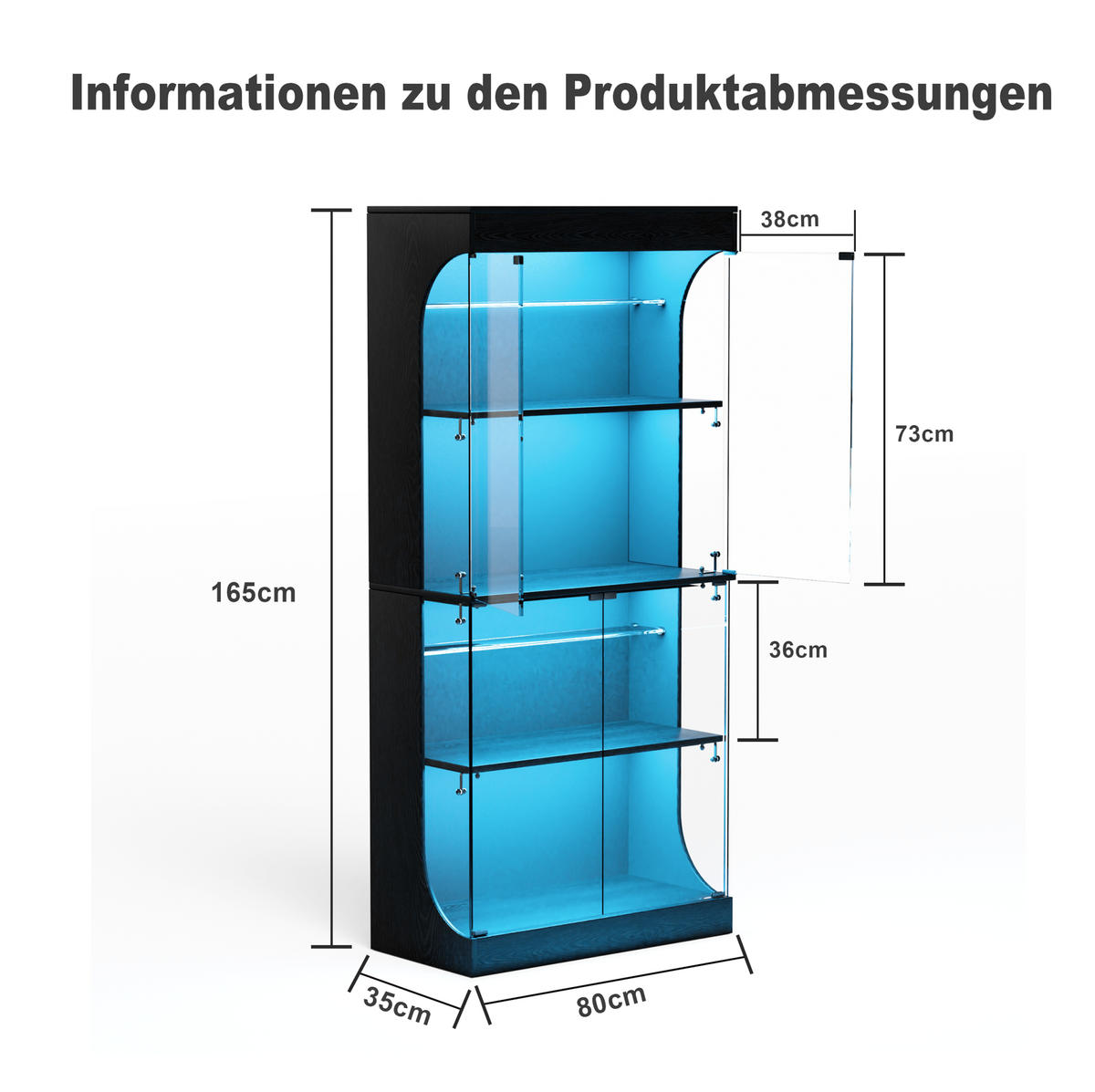 VITRINE 80/35/165 cm aus Glas und Holzwerkstoff mit LED-Beleuchtung und Bewegungssensor Schwarz - Schwarz, Holzwerkstoff (80/165/35cm) - Modenvie