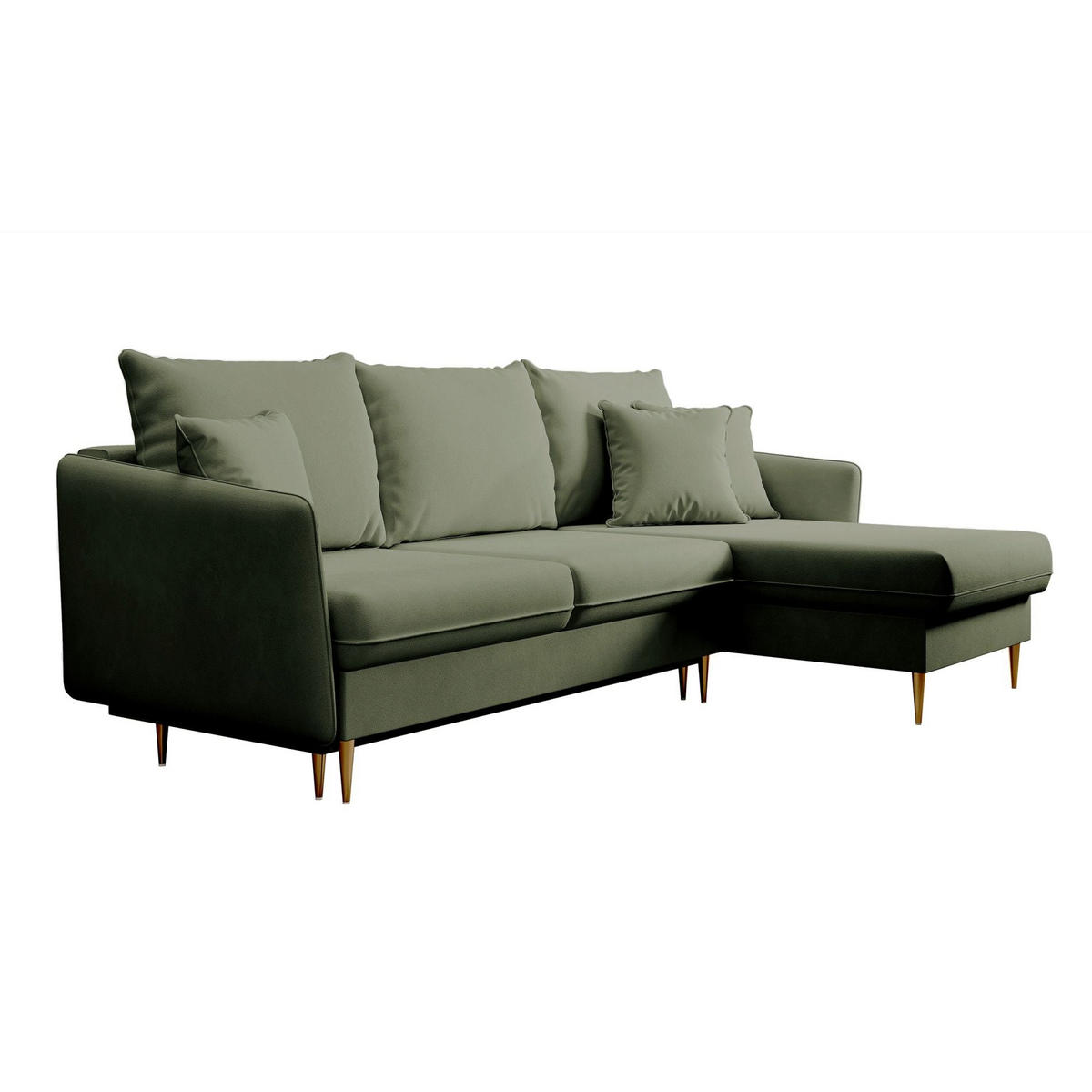 ECKSOFA Volio Salbeigrün Samt - Goldfarben/Hellgrün, Textil/Metall (223/145cm) - Selsey