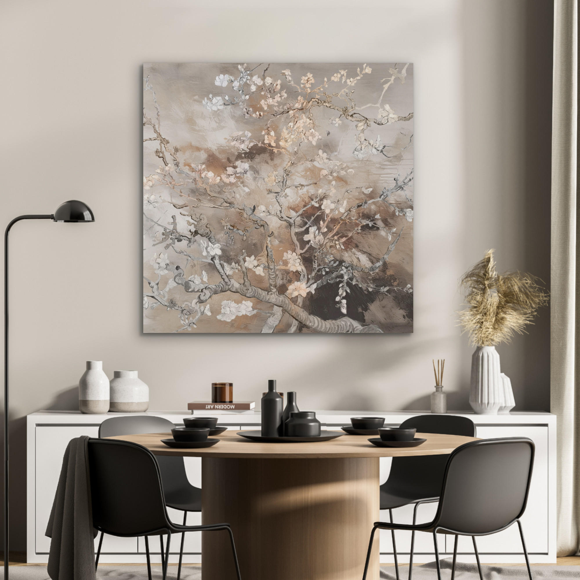 AKUSTIKPANEEL Mandelblüte - Kunst - Van Gogh - Beige - Abstrakt 90x90 cm - Braun, Textil (90/0.9cm) - MuchoWow