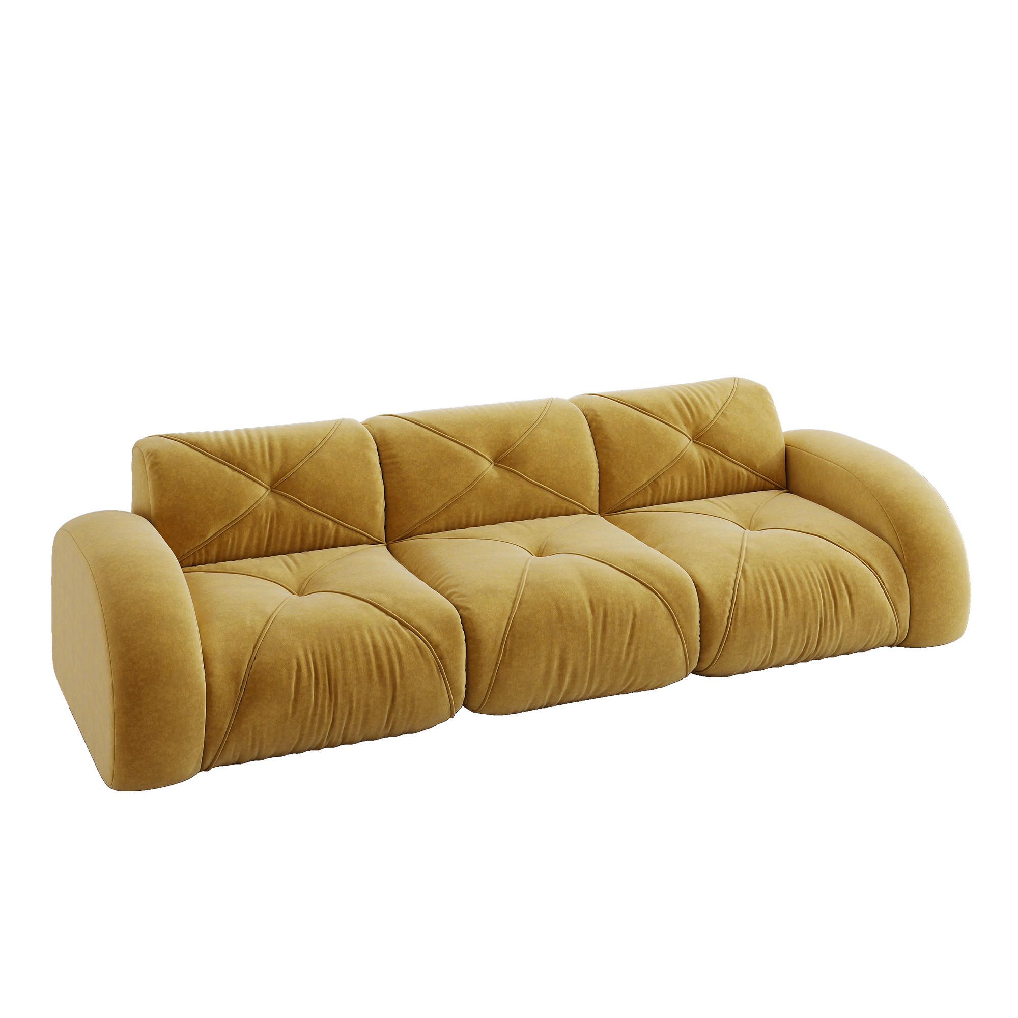 3-SITZER Sofa 281×95×76 cm Chenille rahmenlos modular, gelb - Gelb, Textil (95/76/281cm)