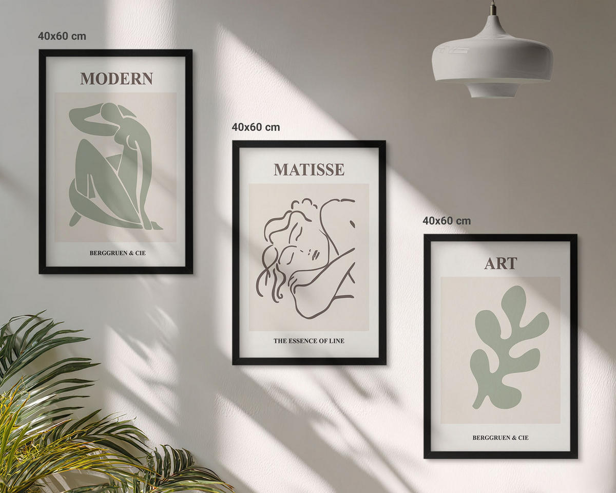 WANDBILDER 3er-Set - 40x60 cm Schwarzer Rahmen - Stilvolles Design mit Pflanzenmotiven - Schwarz, Kunststoff (40/60cm) - ArtPrintCave