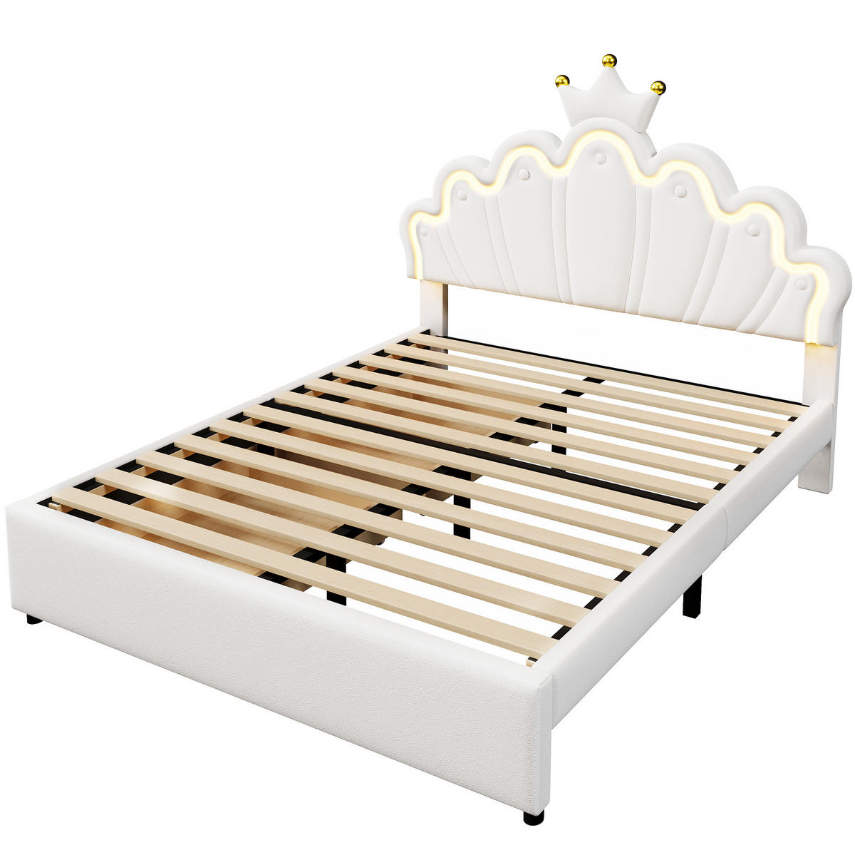 POLSTERBETT 140/200 cm aus PU mit LED-Ambientelicht, 2 Schubladen und verstellbarem Kopfteil, Weiß - Weiß, Leder (140/200cm) - Redom