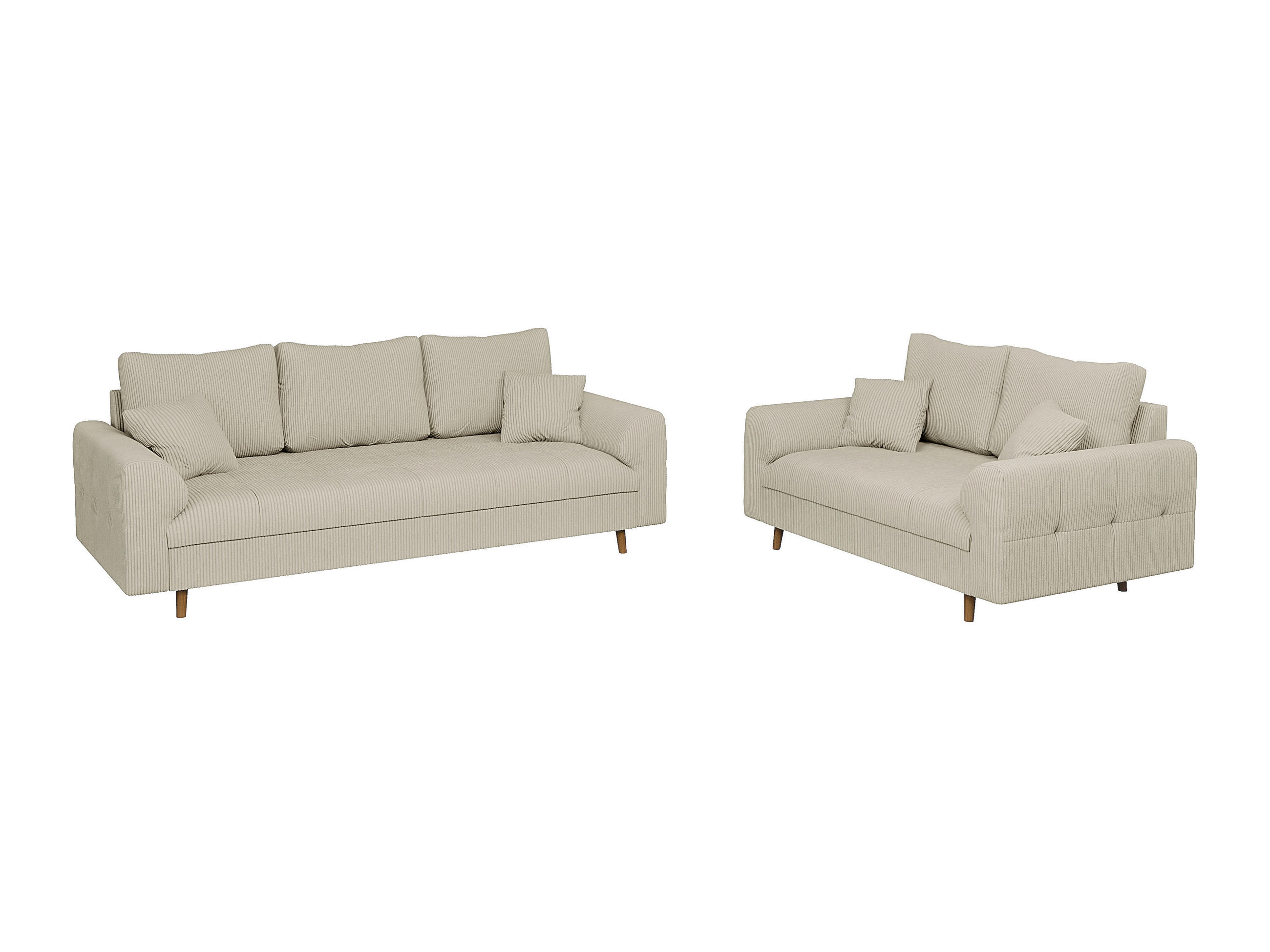 SITZGARNITUR 3+2 Alma Beige Cord - Beige/Braun, Holz/Textil (210/81/93cm) - S-Style Möbel