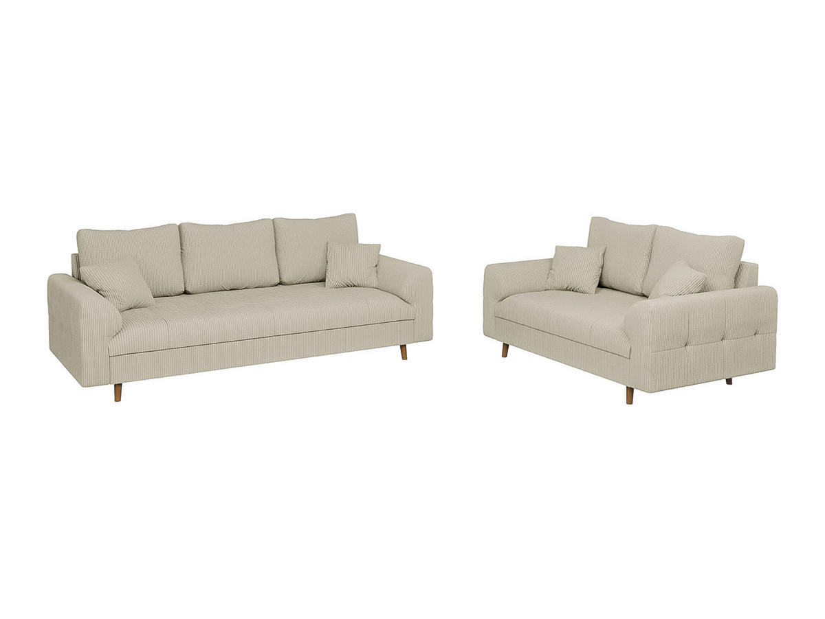 SITZGARNITUR 3+2 Alma Beige Cord - Beige/Braun, Holz/Textil (210/81/93cm) - S-Style Möbel