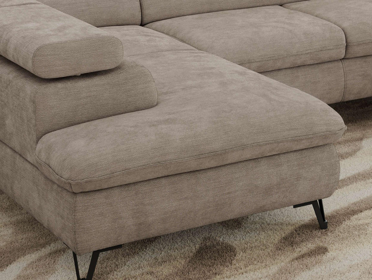 WOHNLANDSCHAFT PABLO U Schenille glatt Hellgrau mit Topper Visco - Hellgrau/Schwarz, Textil/Metall (346/76/208cm) - MKS