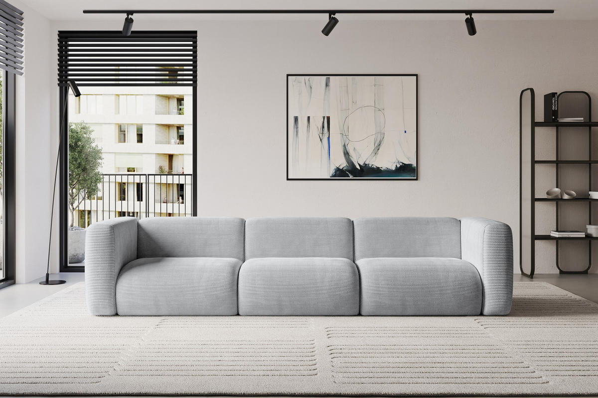 MODULÁRNÍ pohovka MIRA-S2, 3místná, 319 × 89 × 70 cm, šedá, manšestr - šedá/černá, kompozitní dřevo/textil (319/70/89cm) - ALTDECOR