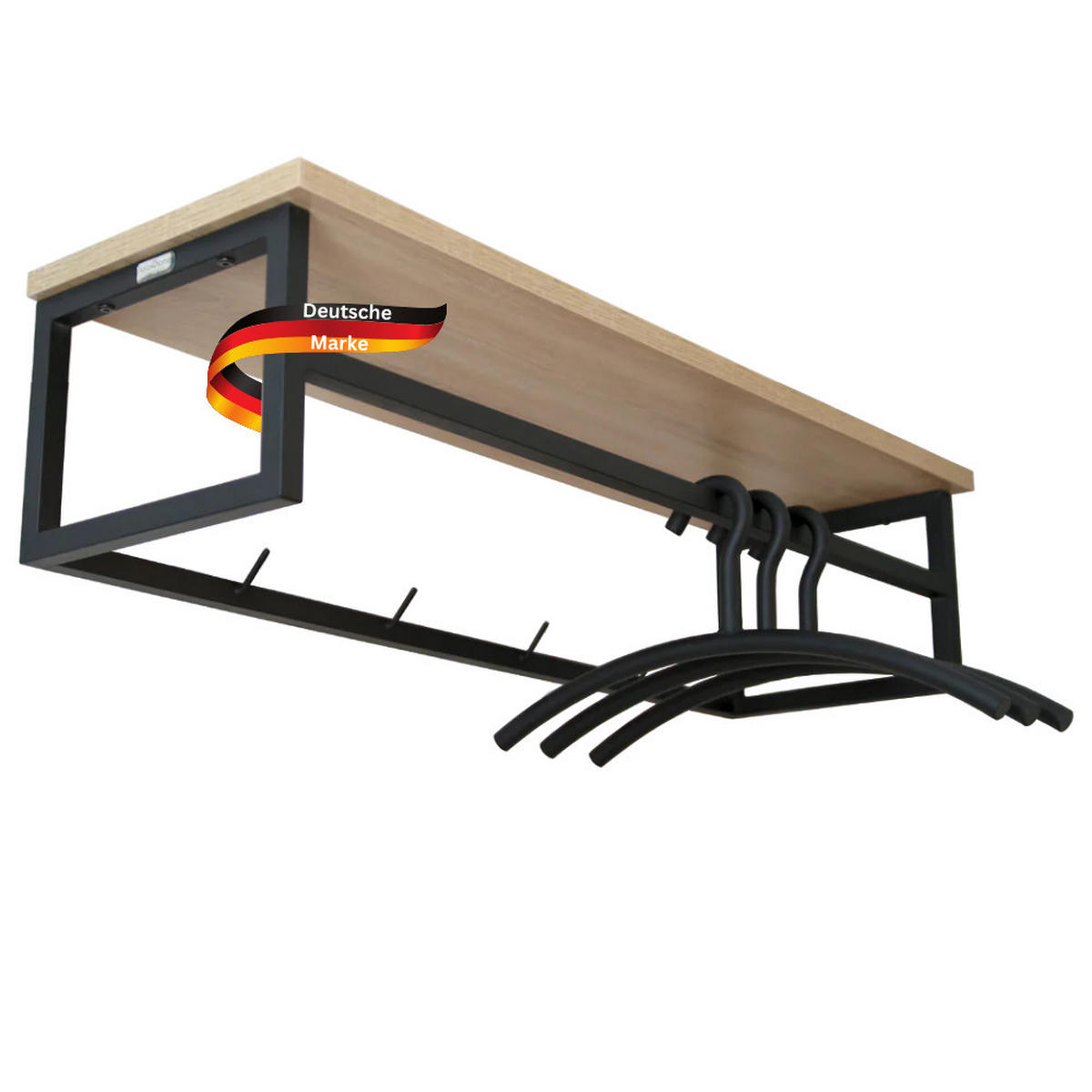 WANDGARDEROBE mit Ablage SIMBA Eichenholz 4 Haken 3 Kleiderbügel - Braun, Holz (92/22/29cm) - DELUKE