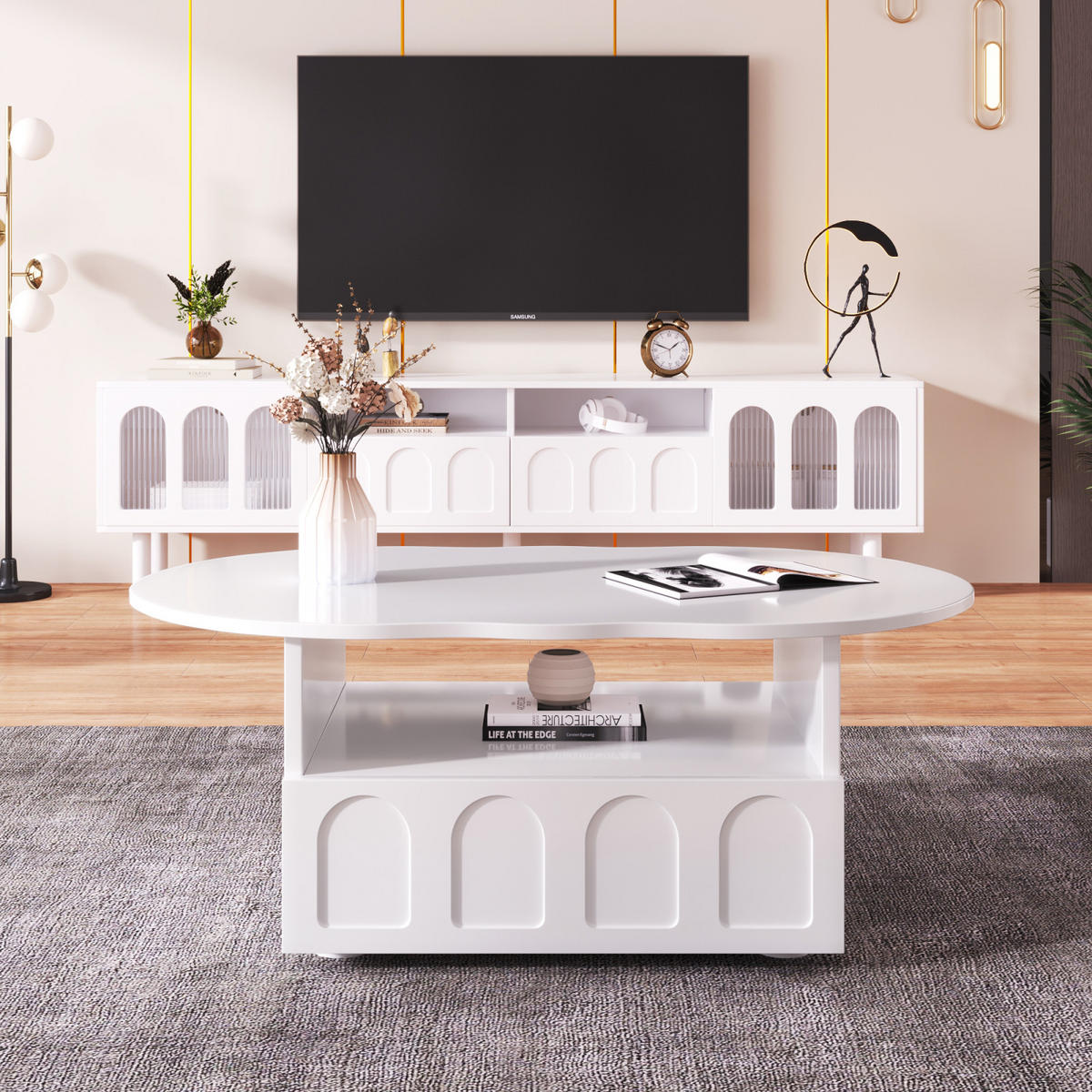 COUCHTISCH Weiß in Wolkenform mit Schubladen und Staufächern - Weiß, Metall (100/60/40cm)