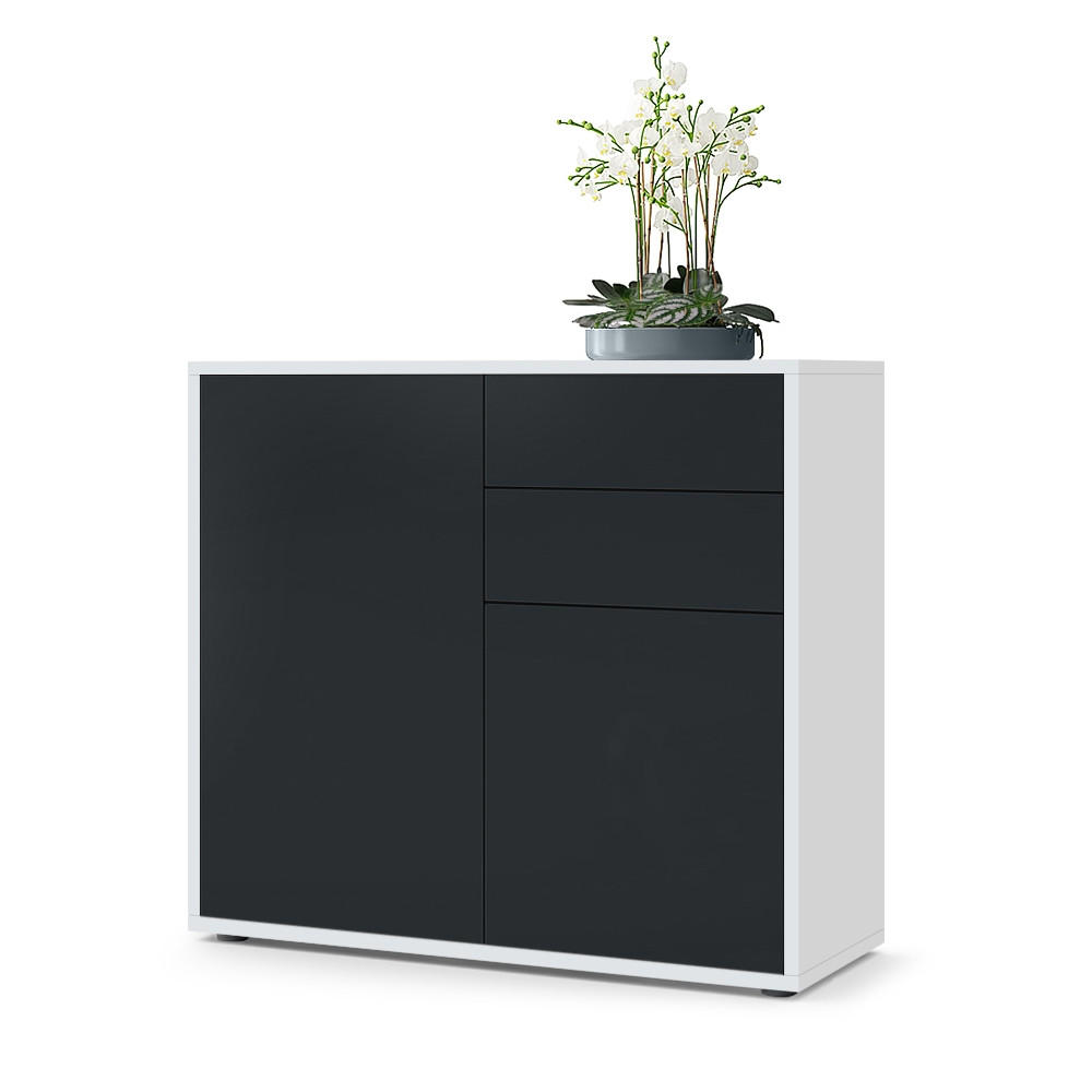 KOMMODE Ben Front in Schwarz matt - Schwarz, Holzwerkstoff (79/74/36cm) - Vladon