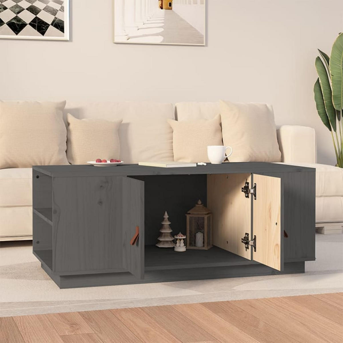 COUCHTISCH Grau 100x50x41 cm Massivholz Kiefer - Grau, Holz (100/50/41cm) - furnicato