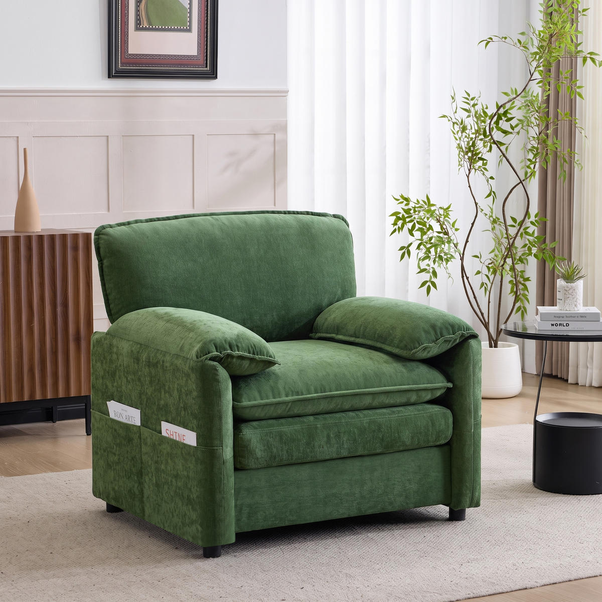 SESSEL DE-35018 mit 2 Aufbewahrungstaschen Dunkelgrün - Grün, Holzwerkstoff (92/90/96cm) - ComfortXL