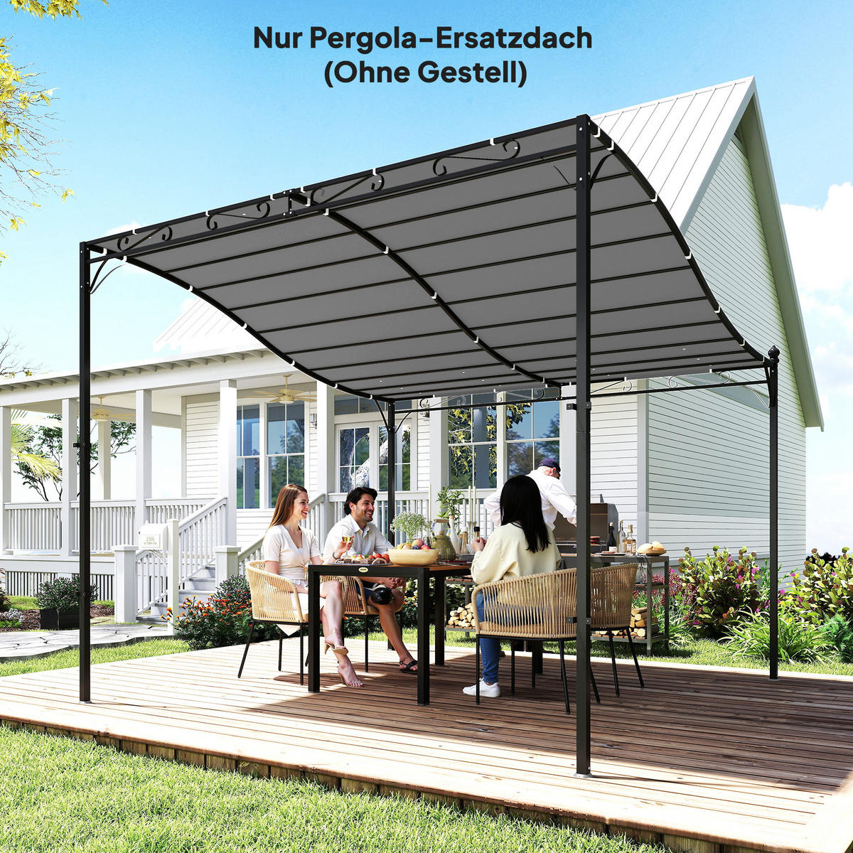 ERSATZDACH für Pergola Sonnensegel für Terrassenüberdachung Ersatz-Dachplane für 3 x 3 m Pavillon 298x293 cm Dunkelgrau - Dunkelgrau, Textil (298/1/293cm)