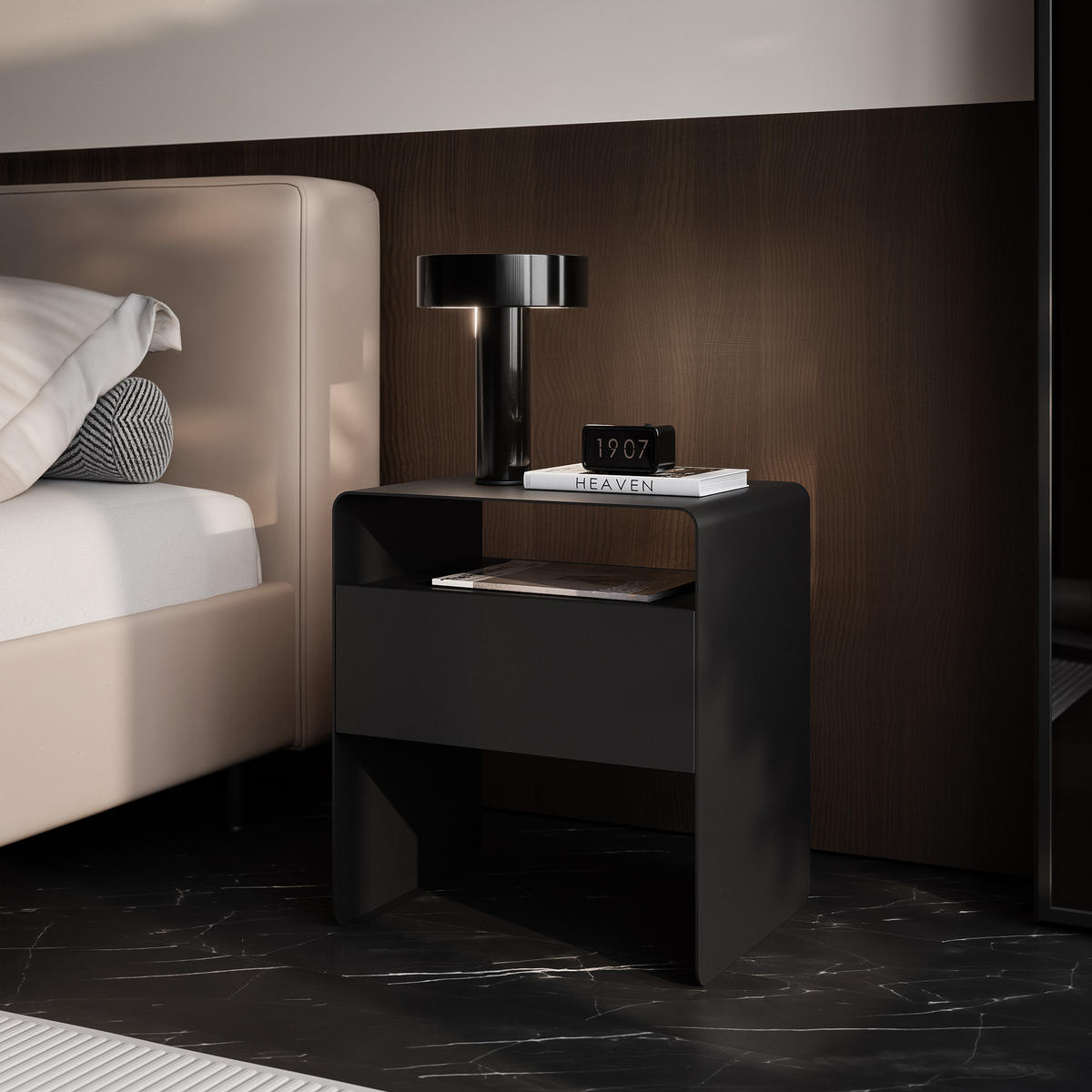 NACHTSCHRANK BOHO mit Schublade, 45/35/50 cm, Schwarz - Schwarz, Holzwerkstoff/Metall (45/50/35cm) - Idohome