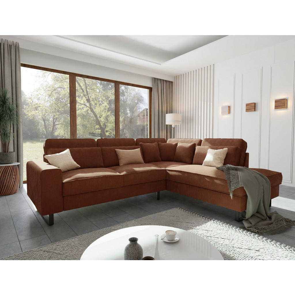 Thumbnail - S-Style Möbel Ecksofa, Terra cotta, Textil, Echtholz,Buche, Birke, 6-Sitzer, Füllung: Silikon,Silikon,Polyetherschaumker...