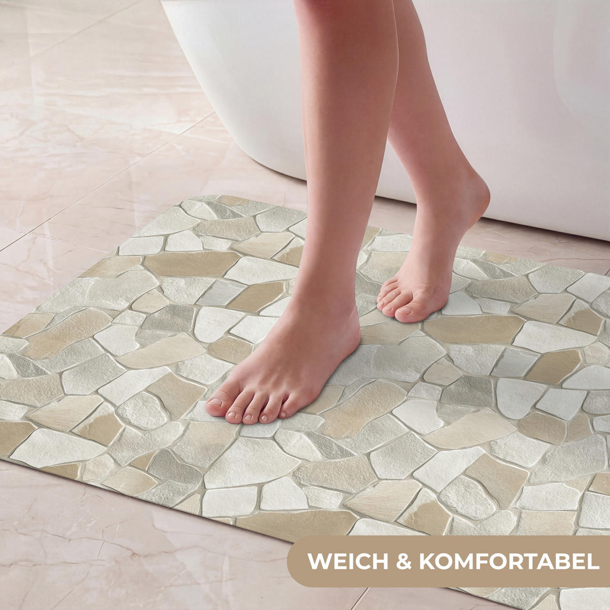 KÚPEĽŇOVÁ PREDLOŽKA Mozaika - Kamienky - béžová 80x50 cm - krémová/béžová, textil/plast (80/50cm) - OnlyWow