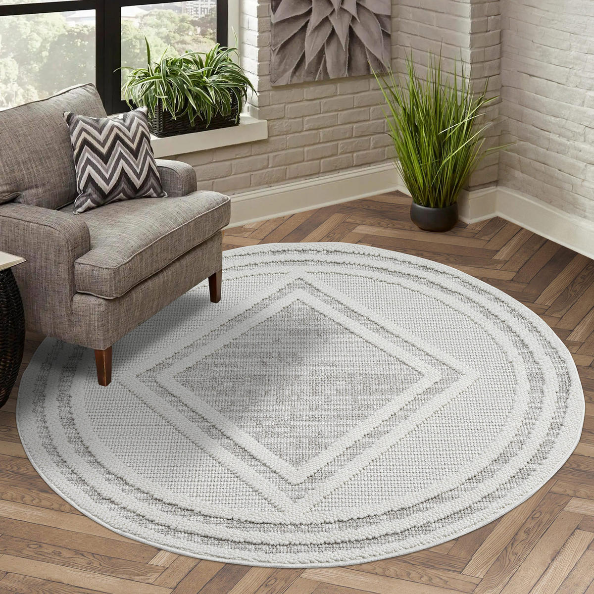 KURZFLOR-TEPPICH Lindo 8853 Beige 120x120 cm Rund - Beige/Grau, Textil (120/120cm) - carpet city
