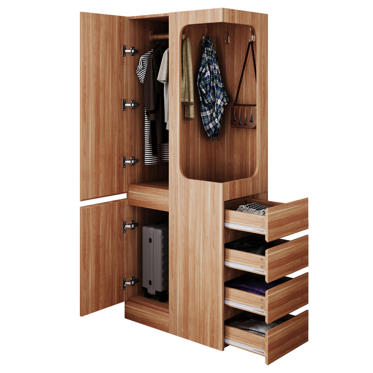 KLEIDERSCHRANK 70x40x170cm 1 Tür Schubladen Holz - Naturfarben, Holz (70/170/40cm) - FLIEKS